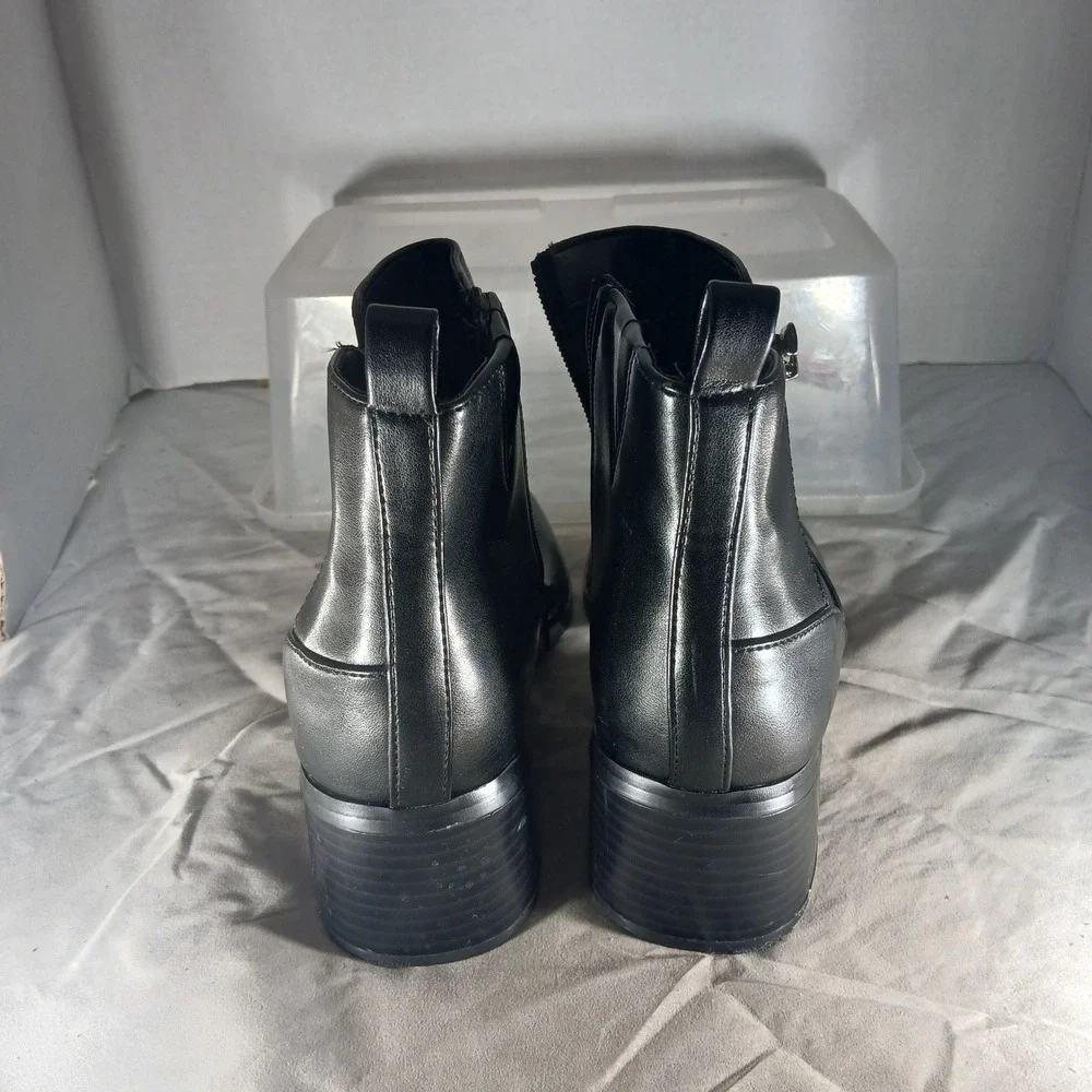 Lane Bryant Ankle Boots 9W Black Faux Leather Block Heel Side Zip Moto‎ Booties